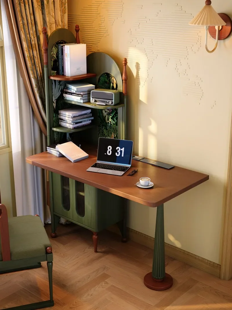 Solid wood small apartment bedroom French retro corner integrated medium and ancient corner computer desk