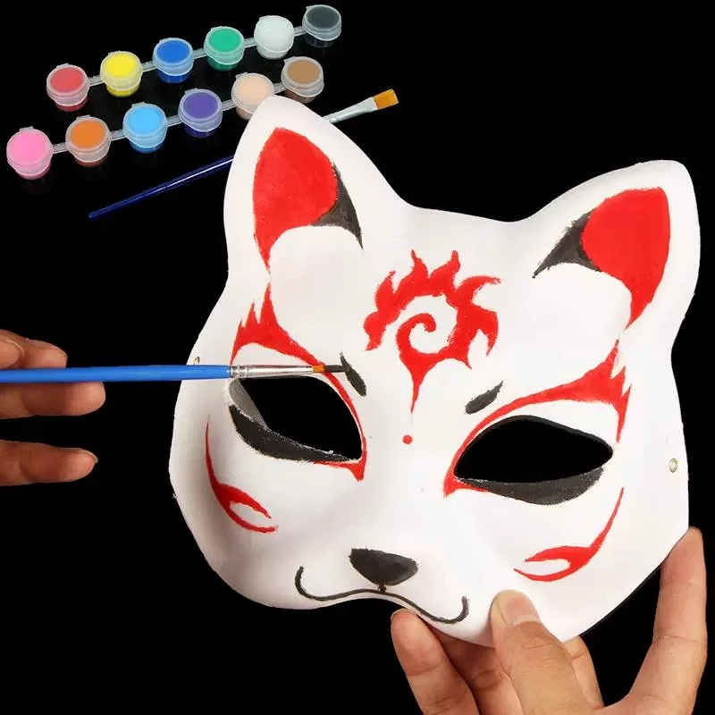 2pcs Anime Foxes Mask Japanese Cosplay Rave Hand-Painted Anime Demon Slayer Half Face Cat Masks Halloween Dress Up Festival Prop