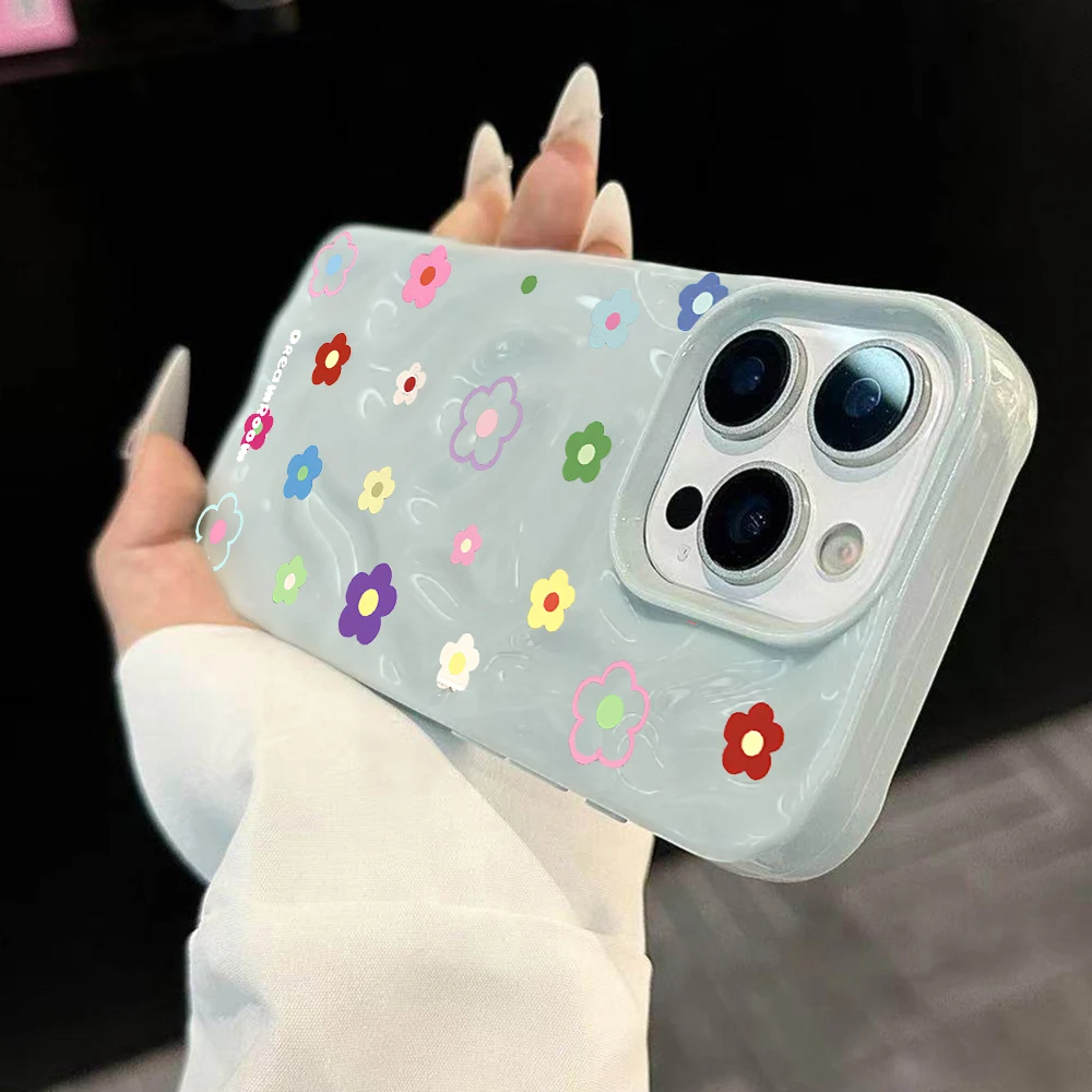 Minimalistisches Blumenmuster Koreanische Handyhülle für iPhone 17 16 15 14 13 12 11 Pro Max 14 15 Plus 17 Air Falten-Wellen Weiche Silikonhülle – Detail 1