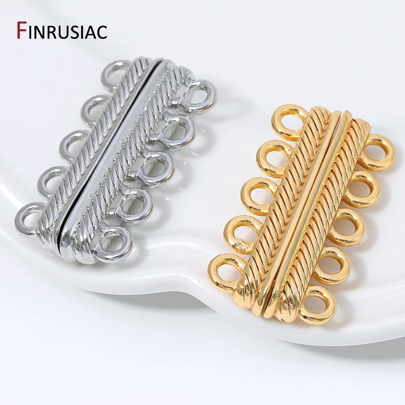 14K Gold Plated Brass Multi-Strand Magnetic Clasps Connectors,5- Rows Fastener Magnetic Clasps For DIY Jewelry Making Findings image 4