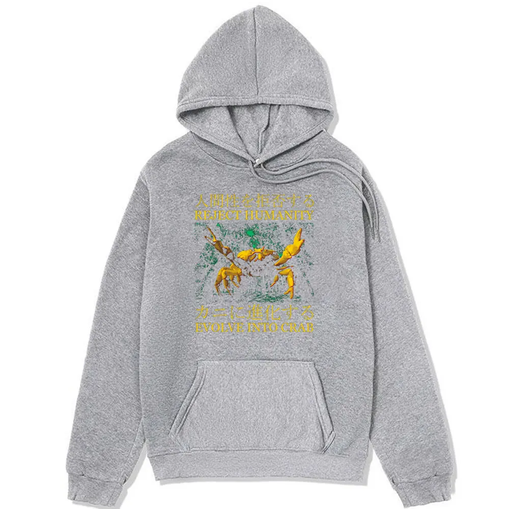 Funny Evolve Into Crab Japanese Print Hoodie Male Fashion Oversized Long Sleeve Hooded Sweatshirts Male Hip-hop Trend Pullover