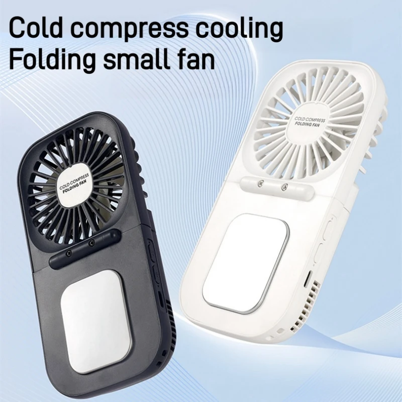 Portable Outdoor Handheld Fan Hanging Neck Fan Cold Compress Fan USB Rechargeable 2000mA Battery Powered 180° Folding Air Cooler