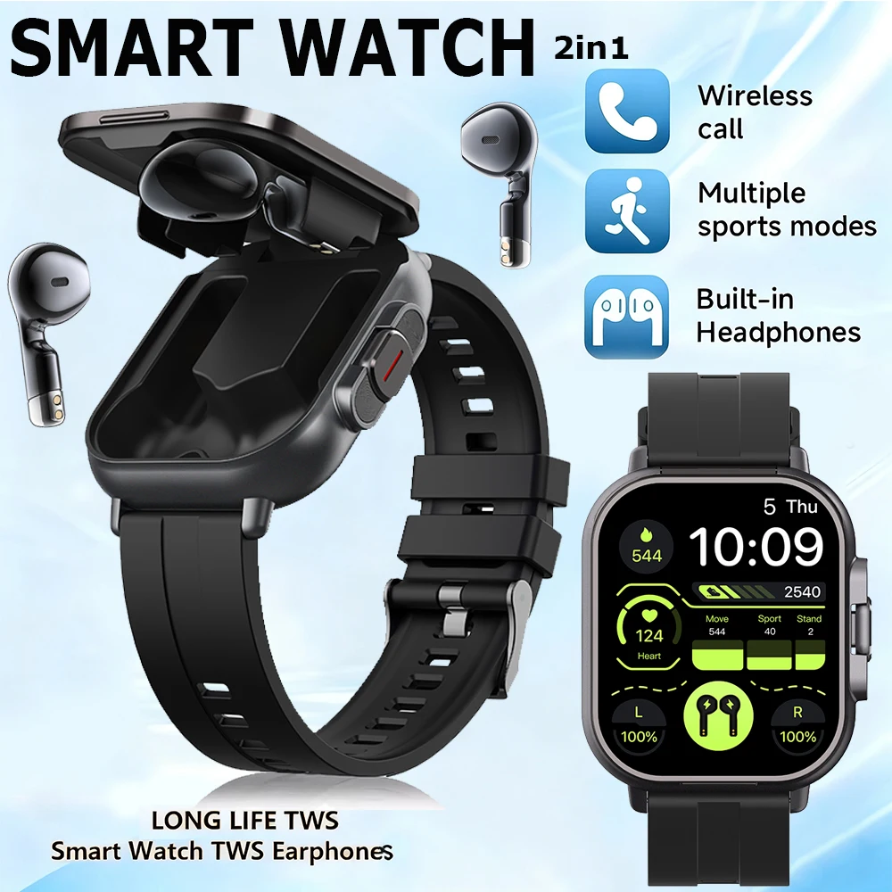 

TWS 2 In 1 Smartwatch Earphones Sports Smart Watch Wireless Bluetooth Calling Health Monitor Fitness Record Watches With Headset