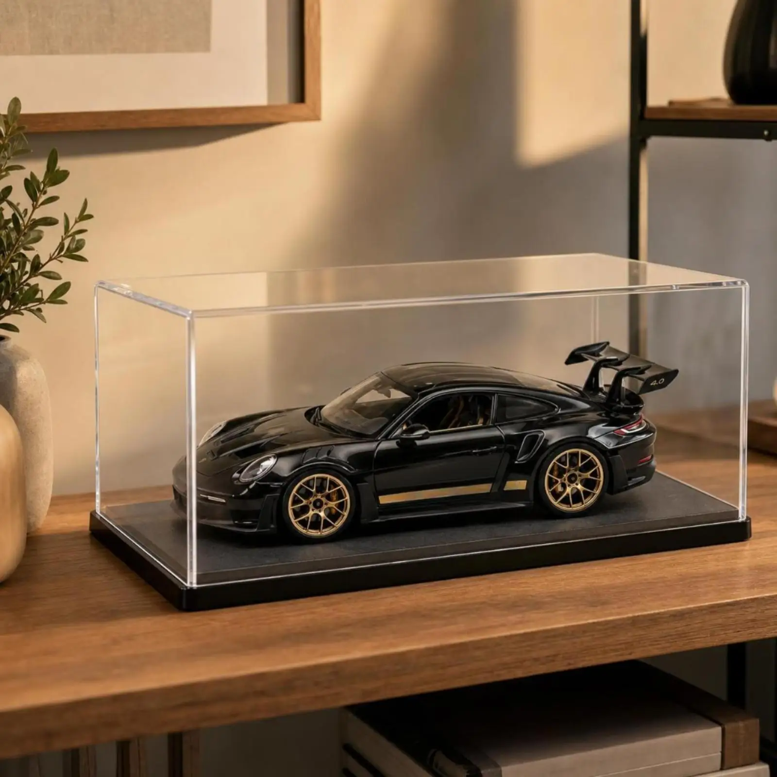 Model Car Display Case with Black Base Guarding Showcase Sturdy for Hobbyists
