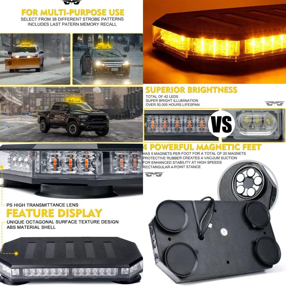 

Amber Emergency LED Strobe Beacon Light Bar with Controller for Construction, Tow Trucks, Postal, and Snowplow Vehicles