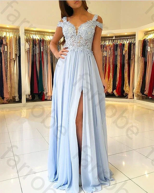 Customized Bridesmaid Dresses Long Side Split Off Shoulder Lace Appliques Prom Party Gowns Wedding Guest Maid Of Honor Dresses