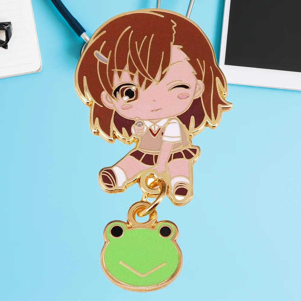 Anime Characters Misaka Mikoto Cute Girl with Frog Pendant Enamel Brooch Badge Backpack Decoration