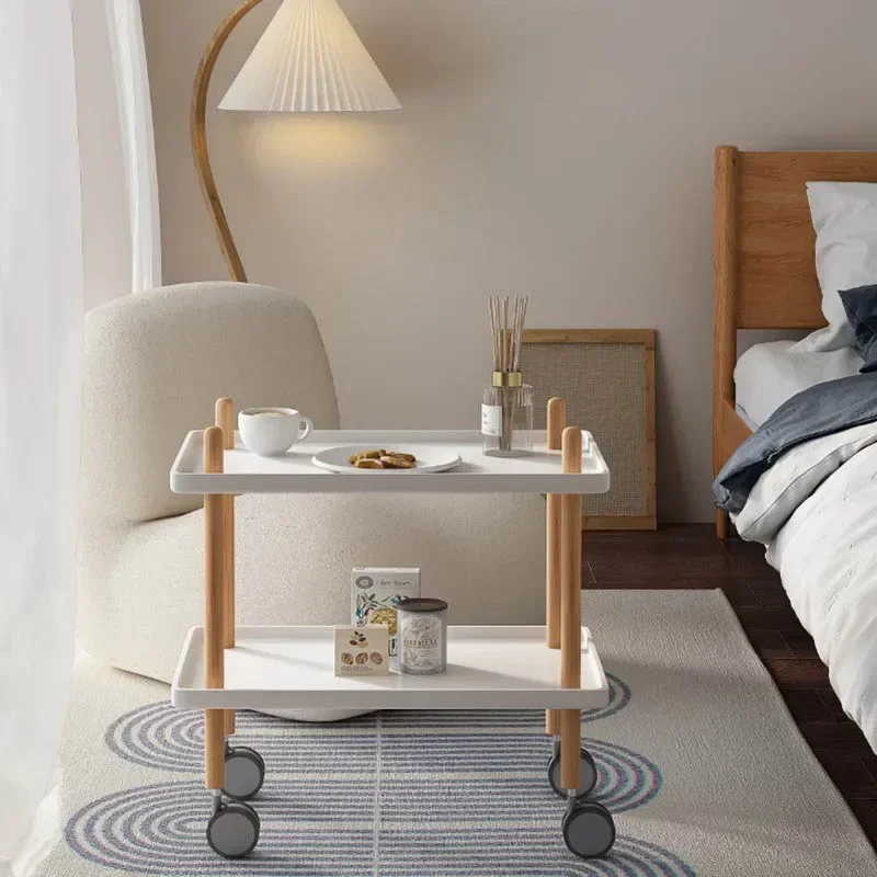 

-Fashion Nordic Hotel Rolling Cart Household Two-storey Chafing Dish Shelf Multi-functional Mobile Solid Wood Wine Trolley