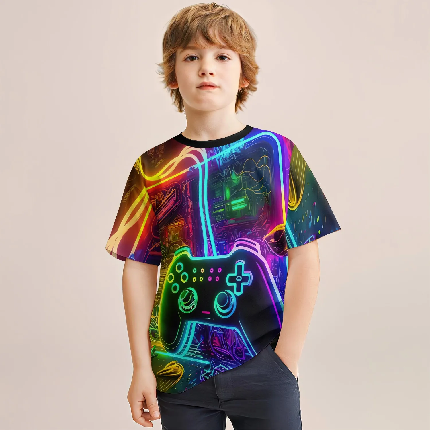 Summer New Children's Clothing Game Console 3d Printed Short-Sleeved T-Shirt Boys Casual Breathable Sports Tops 4-14 Years Old