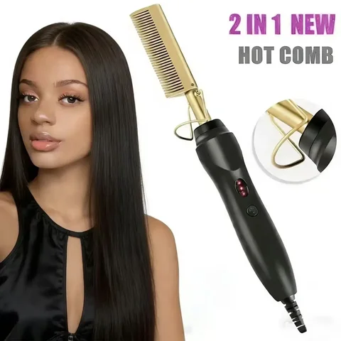 2 in 1 Electric Hot Heating Comb Hair Straightener Curler Wet Dry Hair Iron Straightening Brush Hair Styling Tool