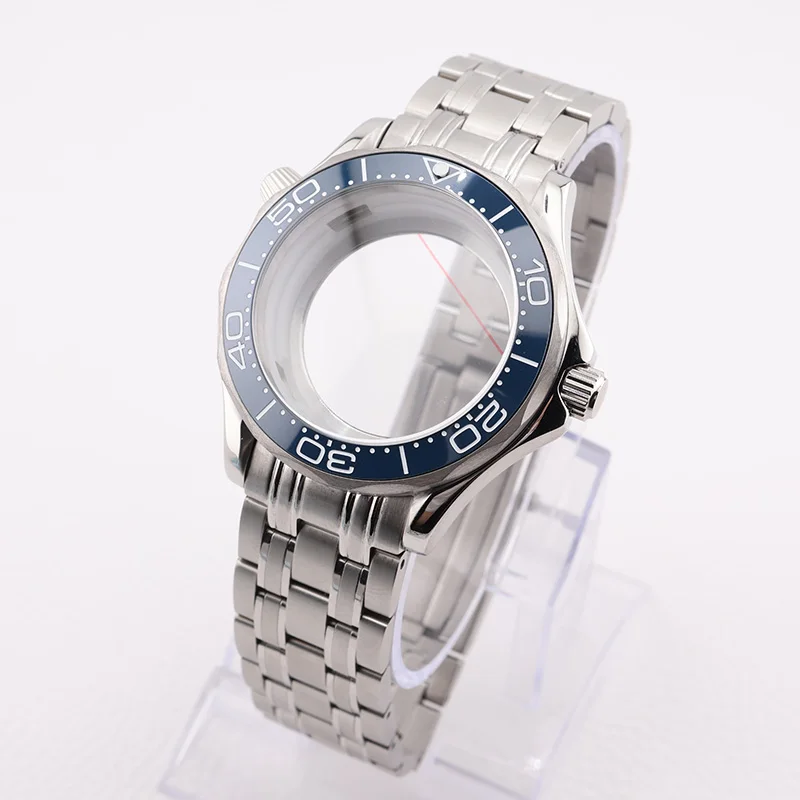 

41mm Silver Diver NH35 Case Mens Mechanical Watch Cases for Seiko Mod Seamaster DIY Watch Replacement Parts