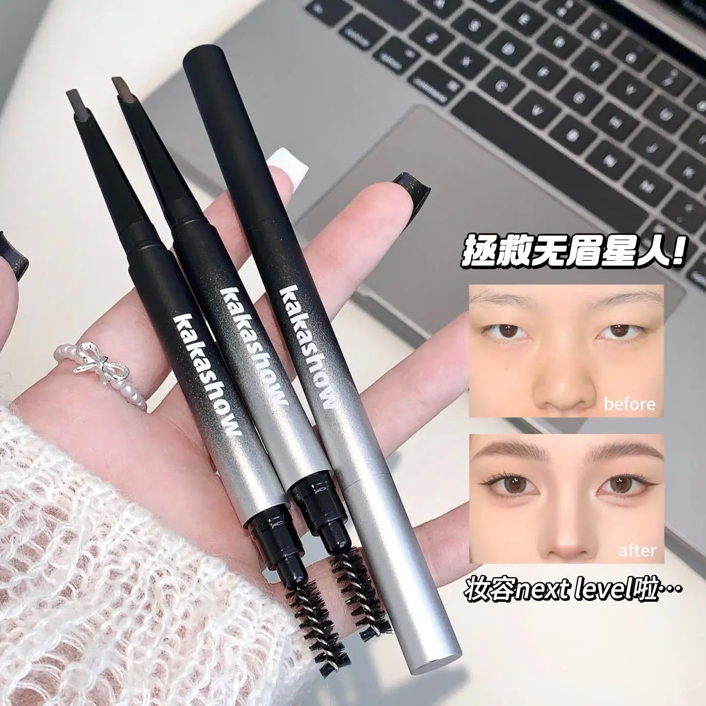 Eyebrow Pencil Automatic Rotating Double Head Long Lasting Natural Waterproof 2 Color Triangle Eyebrow Pen Make Up