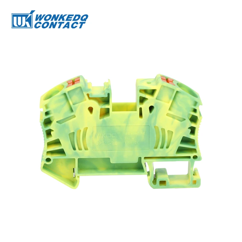 PT-16-PE Ground Modular Din Rail Terminal Block, 16mm² Electric Cable Wire Connector, Grounding Push-in Terminals PT16