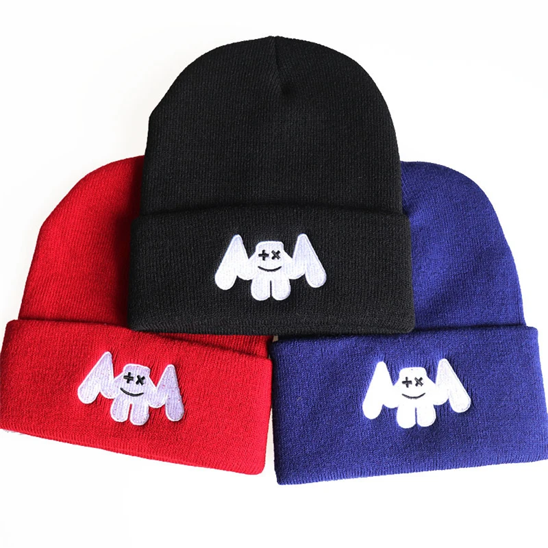 Unisex Acrylic Embroidery Marshmallow Devil Wings Eye Beanies Skull Hat Outdoor Keep Warm Elasticity Stretch Cold Cap Men W121