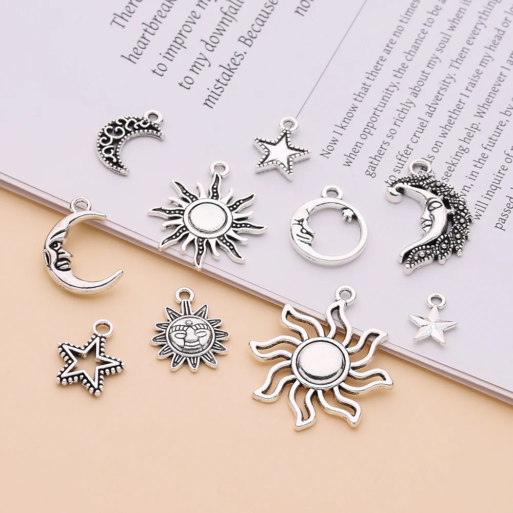 10 قطعة/الوحدة سبائك القمر الخماسية نجمة شكل قلب المعلقات ل عقد دي اي واي سوار صنع المجوهرات العثور على الملحقات #3