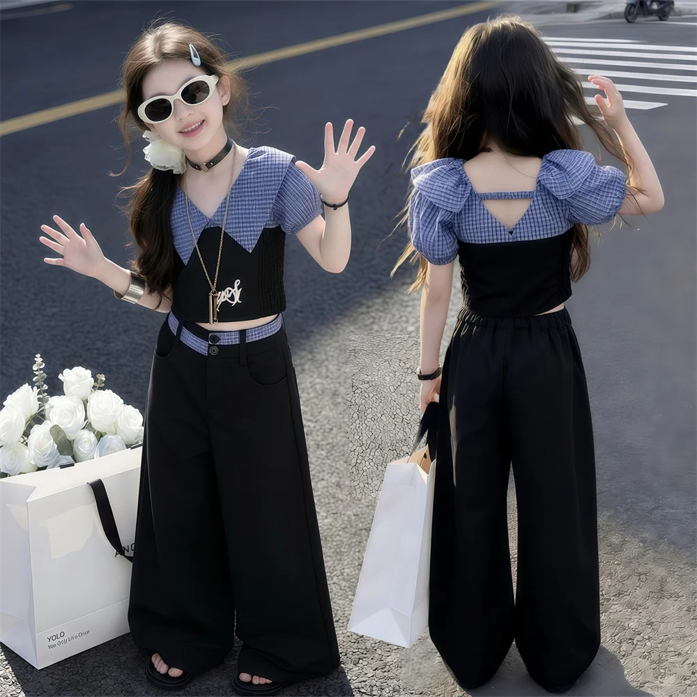 New Fashion Children Streetwear Girls Backless Clothing Set Crop Top And Pants 2 Pieces Clothes Suit Kids Trend Street Tracksuit