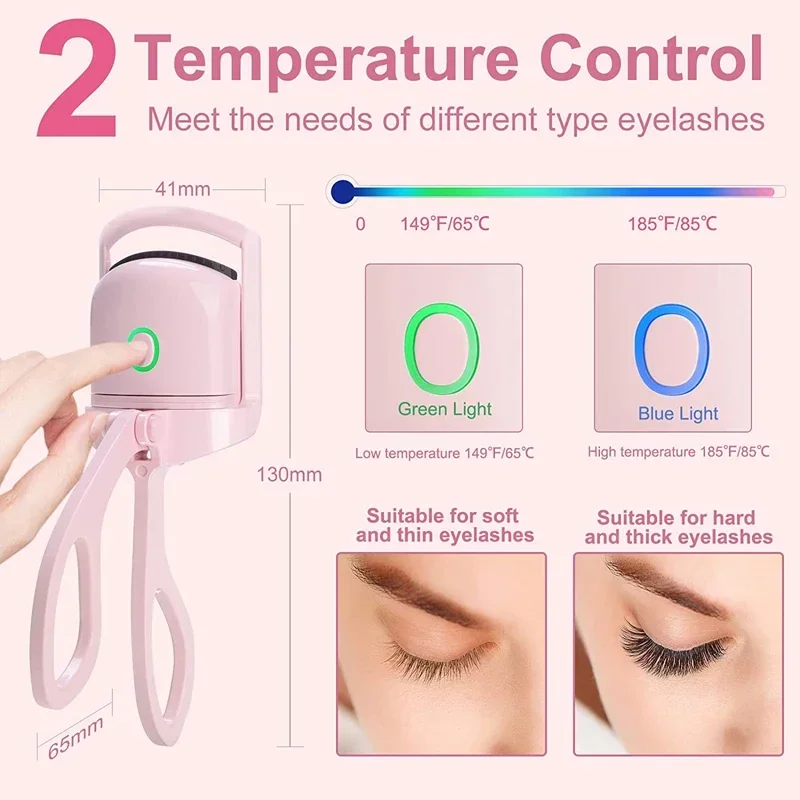 Curling Effect Heated Quick Heating & Long-Lasting Eyelashes Curler, USB Rechargeable Electric Eyelash Curlers with 2 Level Temp
