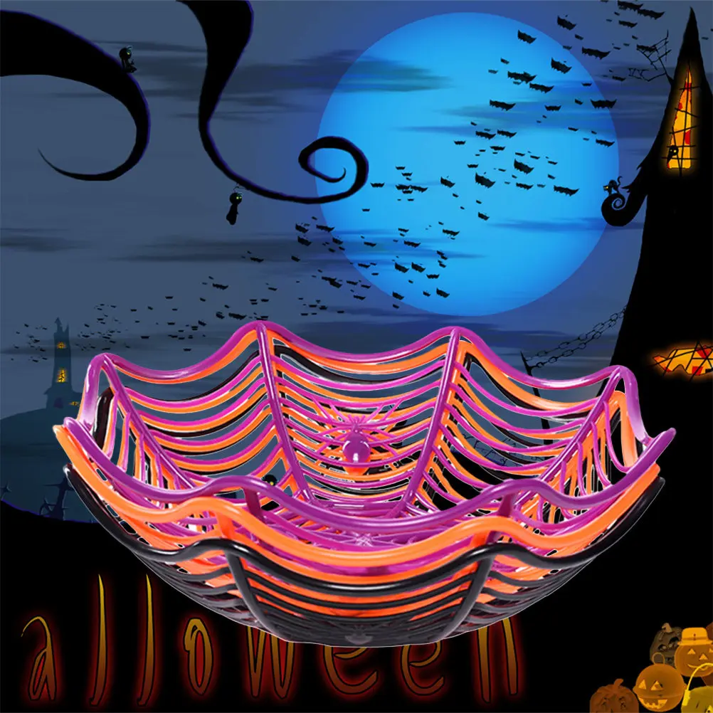3pcs Spider Fruit Bowl Plastic Web Design With Spiders Halloween Candy Basket Fruits Storage Bowl For Party Decor Home Office