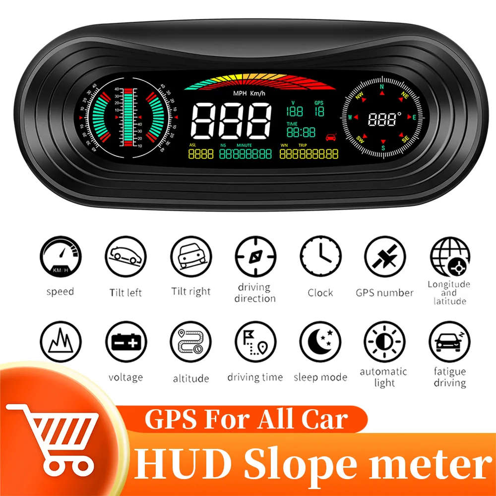 

P18 Hot Sale diagnostic tool Car GPS Slope meter Color Screen Car HUD tpms Display multi- functional speedometer With compass