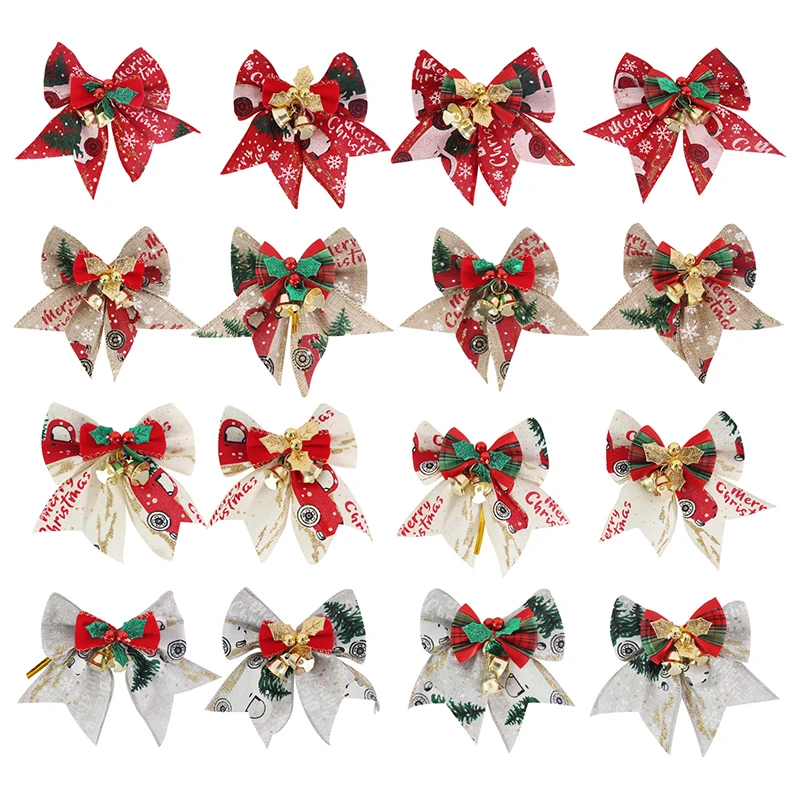 4Pcs/Pack Small Bell Bow Christmas Tree Decorations For Home Wedding Party Decoration New Year Gifts Bow Crafts