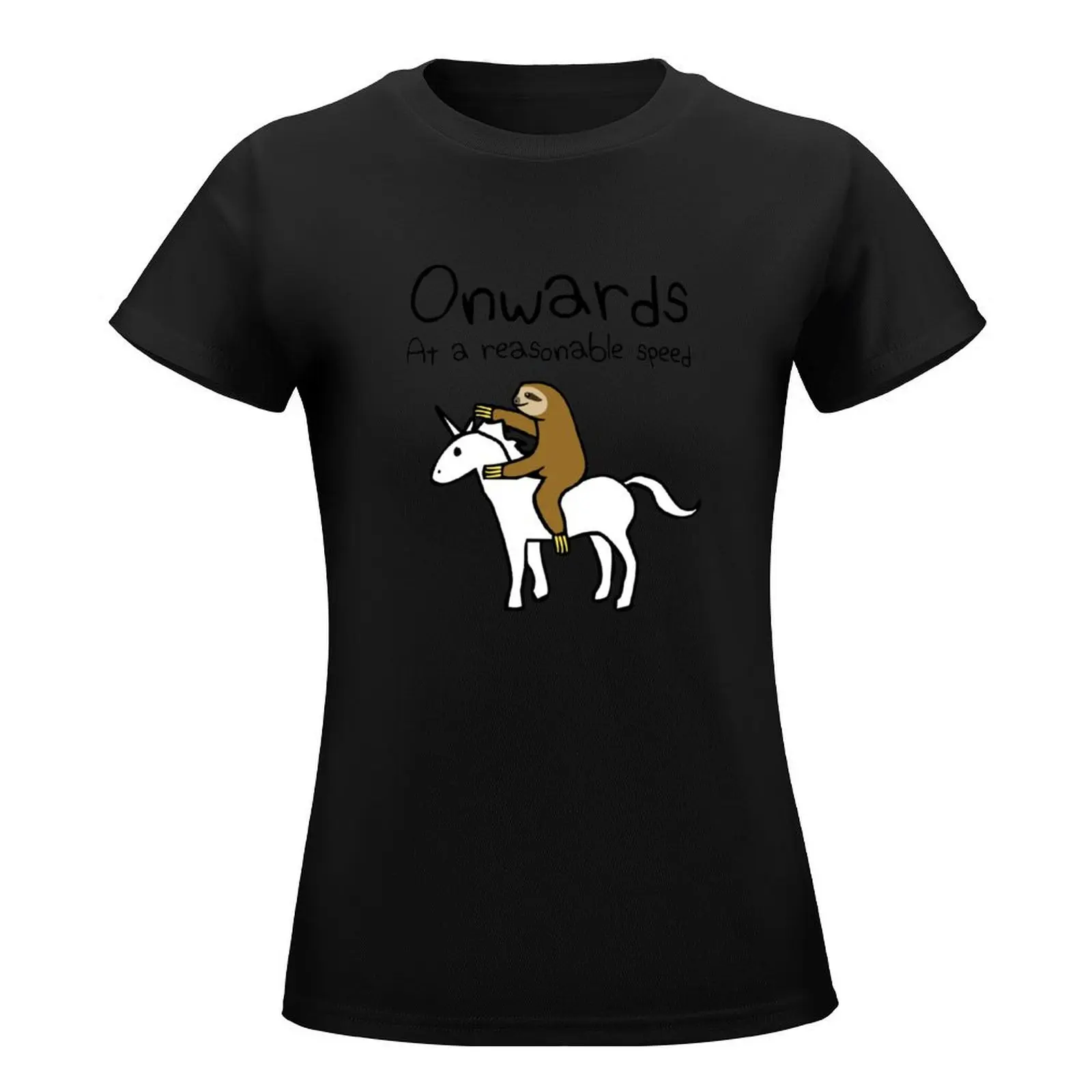 Onwards! At A Reasonable Speed (Sloth Riding Unicorn) T-Shirt graphics Aesthetic clothing Blouse cute t-shirts for Women