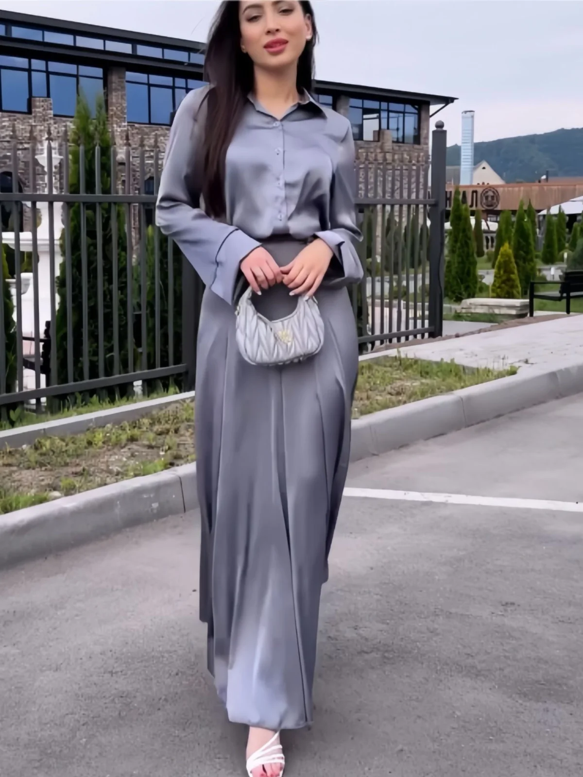 

Faionable Long Sve irt Комплект юбки с высокой талией Ele Personali Полиэфирная ткань Женская осенняя одежда Ансамбль