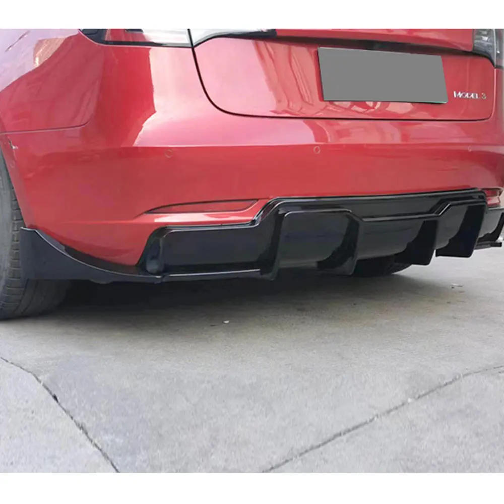 For Tesla Model 3 Rear Bumper Iip And Chin Diffuser Splitter Spoiler Sports Car Styling Accessories ABS Material Black Carbon