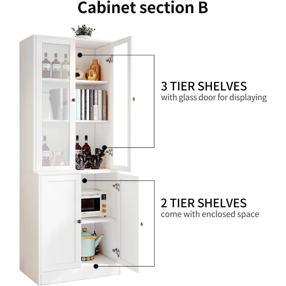 Vertical wooden filing cabinet, 3 tiers of modern bookshelves, 3 large drawers, open storage shelves, glass doors image 6