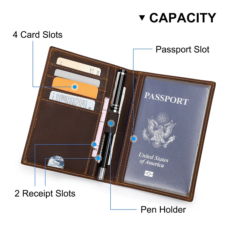 Carteiras de passaporte de couro genuíno de contact's para homem fino capa de passaporte com slot de caneta