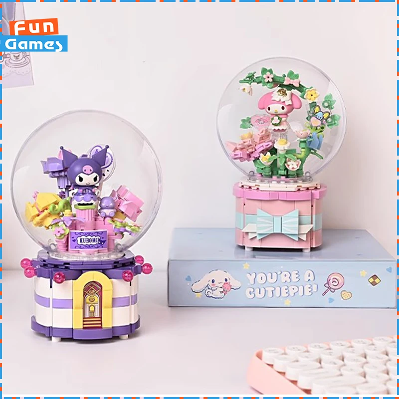 Keeppley Sanrio Anime Figure Music Box Series Assembling Toys Kuromi Pochacco Melody Room Decoration Children Gift Girl Toys