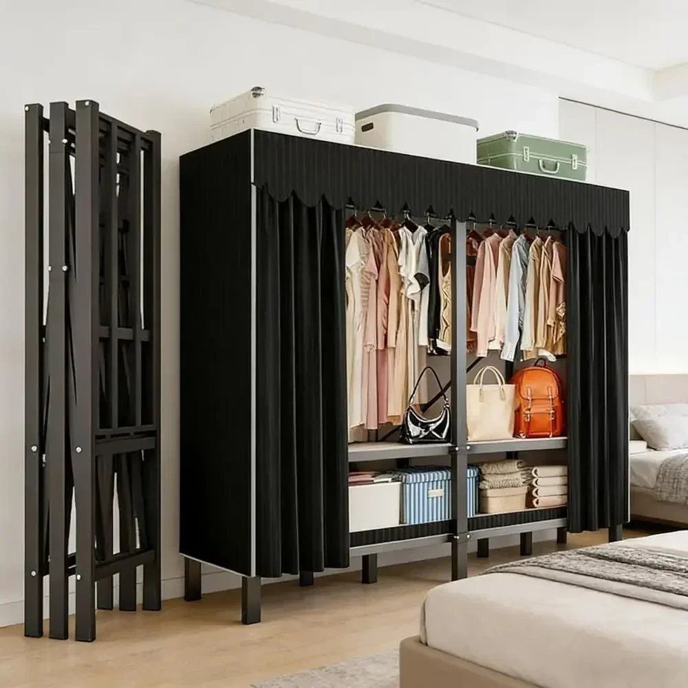 

66.1in Heavy Duty Portable Closet, oldable Wardrobe Closet with Cover, Metal Clothing Shelves or Clothes Organizers and Storage,