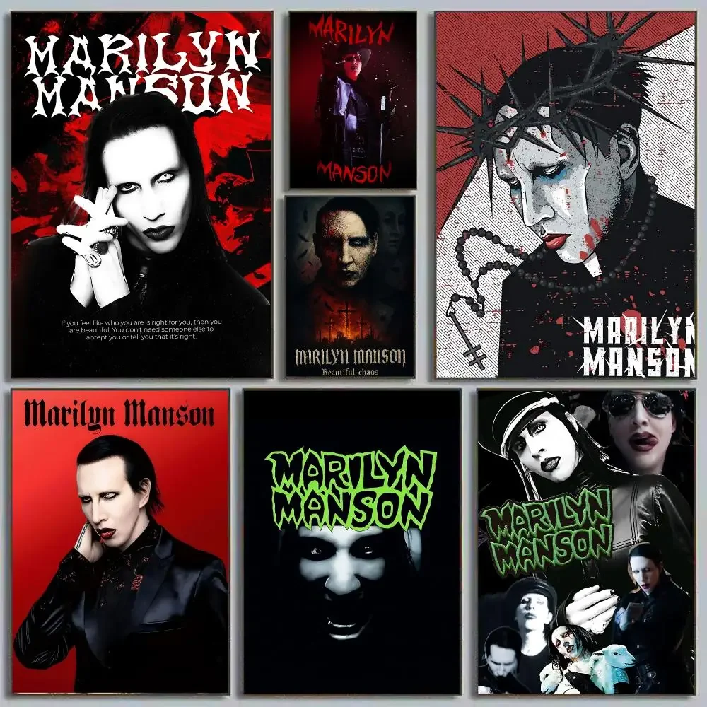 Pop Singer M-Marilyn M-Manson Poster Self Adhesive Wall Art Decor for Bedroom Living Room Office Home Decor Gift