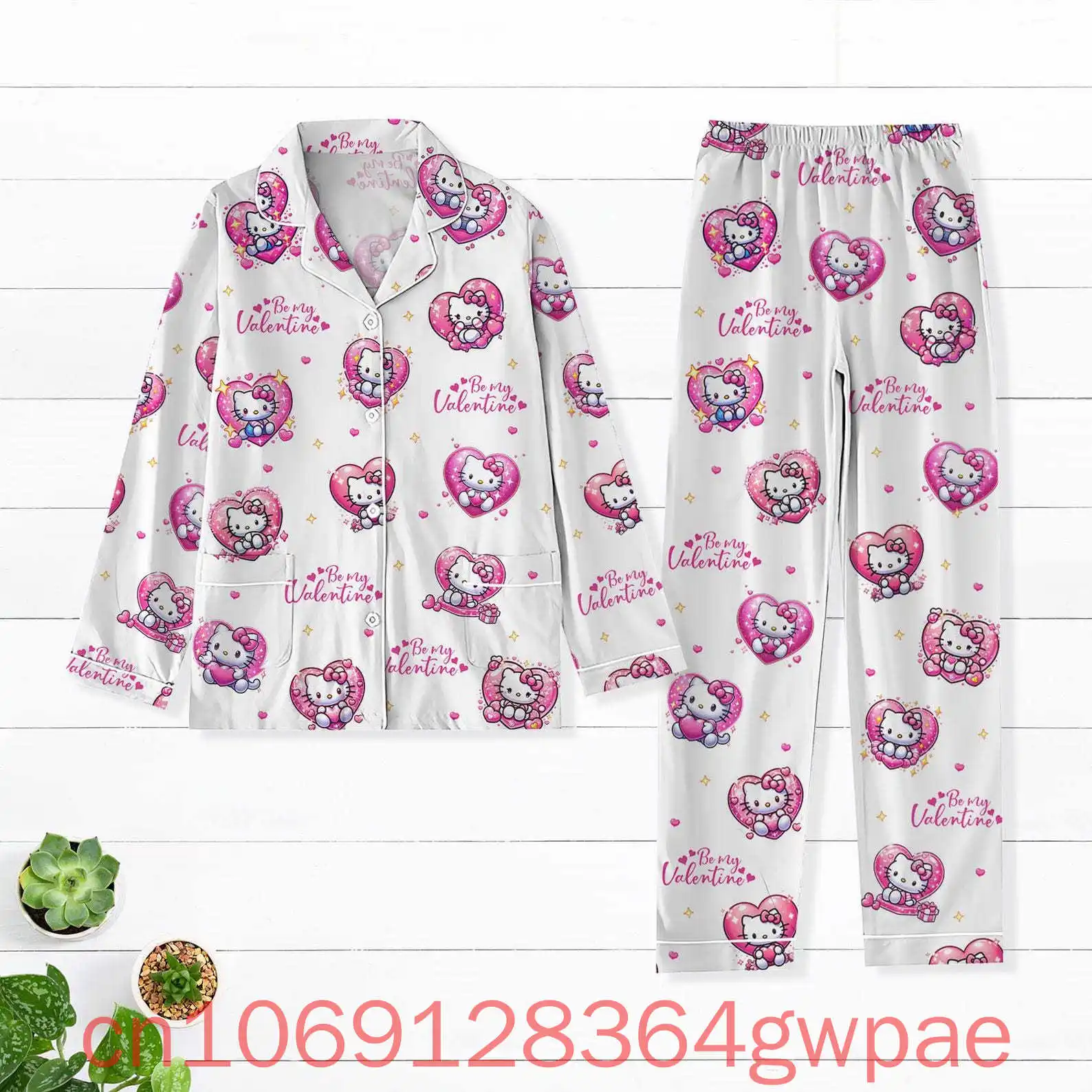 

2025 Hello Kitty Pajamas Set 3D Print Cartoon Casual Men's Women's Long Sleeve Shirt Pajama Two Piece Home Wear Suit