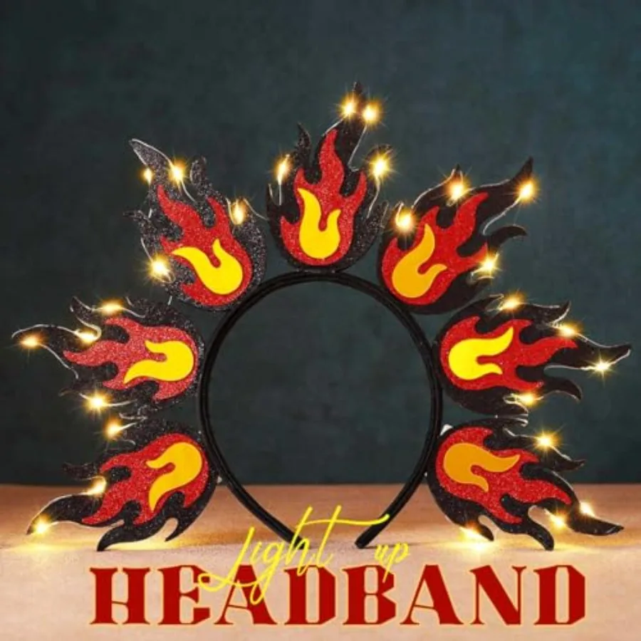 Diadema con luz de fuego LED, tocado de llama roja, disfraz de Festival de Halloween, accesorios para el cabello para mujer, perfecto para Costu