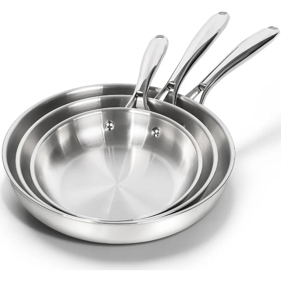 

Набор сковородок из нержавеющей стали 18, 10, 8 9,5 11, сковороды с тройным основанием для выравнивания распределения тепла, эргономичные ручки для Co