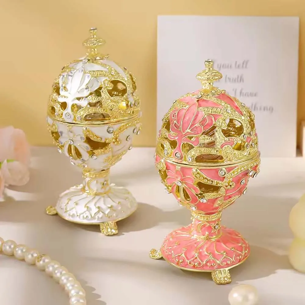 

Russian Enamel Egg Jewelry Box, Metal Craft Ornament, Easter Gift, European Style Luxury Egg Shaped Jewelry Organizer