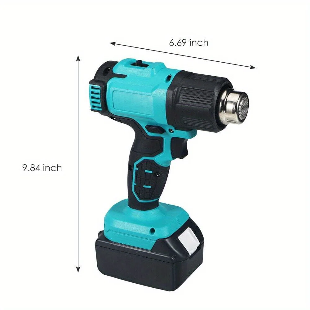 Cordless Heat Gun Fast Heating Soldering Hot Air Gun 122℉-1022℉ Variable Temperature Control with 3 Nozzles for DIY Crafts-Cyan