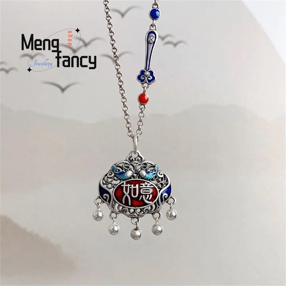 

S925 Sterling Silver Ruyi Red Peace Lock Tassel Pendant Vintage Ethnic Style Mascots Exquisite Fashion Fine Jewelry Holiday Gift