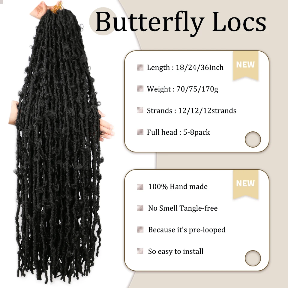 18 24 36 Inch Butterfly Locs Crochet Hair Distressed Soft Locs Synthetic Braiding Hair Pre-twisted Butterfly Locks Crochet Hair