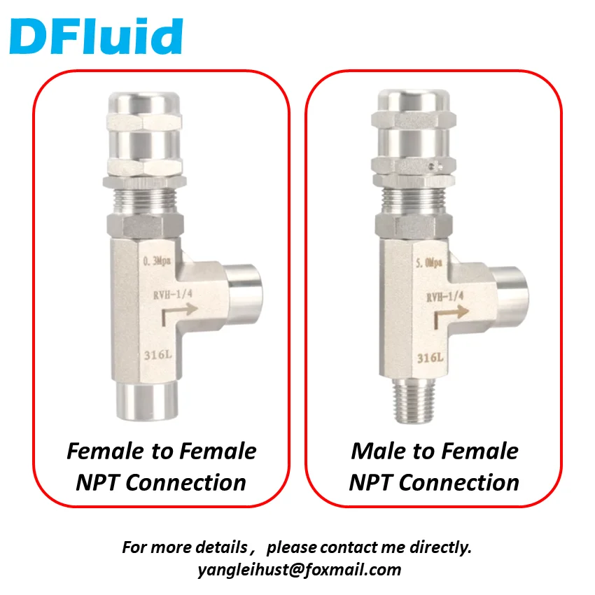 Stainless Steel 316 Pressure RELIEF VALVE 20-6000psig Adjustable 1/4