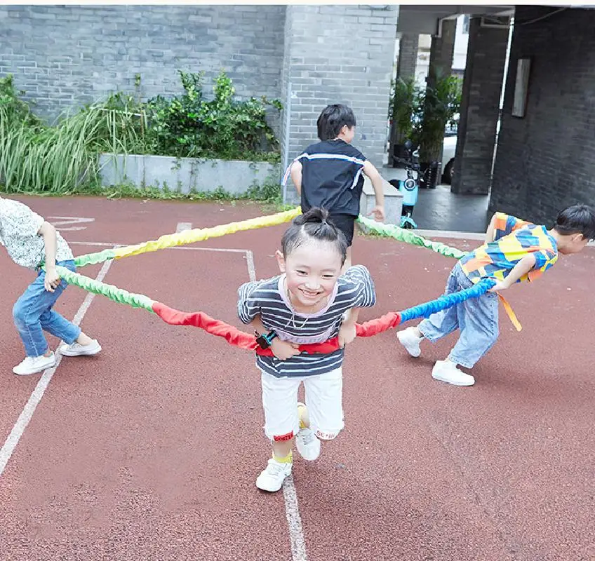 Elástico arco-íris corda elástico banda correndo puxar círculo equipe esportes ao ar livre jardim de infância equipamento de treinamento físico ao ar livre brinquedo
