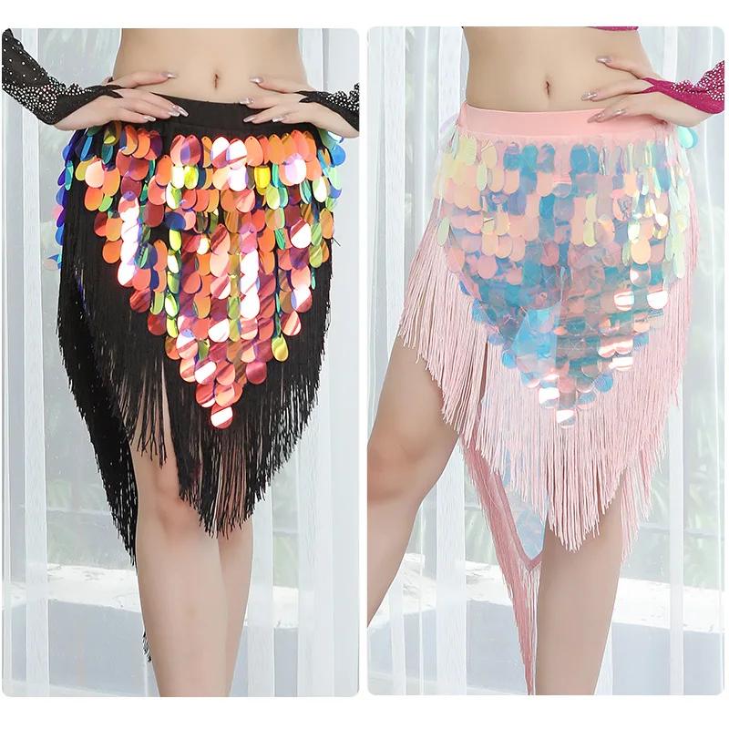 

customized women's adult belly dance hip scarf sexy sequin waist scarf wrapped hip exercise suit exotic dancewear skirts costume