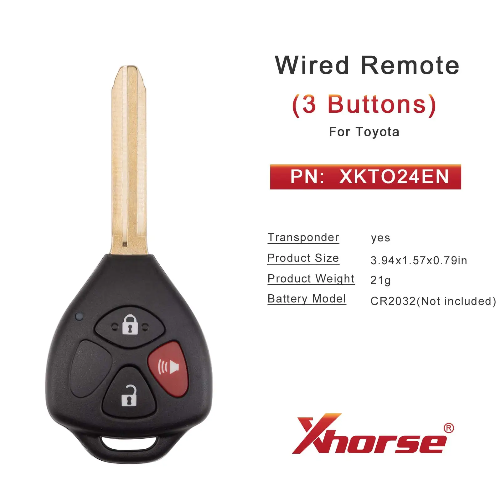 Xhorse XKTO24EN 2nd Gen Wired Remote Key V2 Toyota Flat Right 3 Buttons Triangle (English)