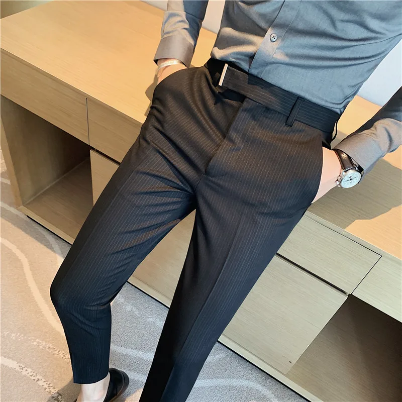 Casual Dress Pants New Men British Style Slim Straight Leg Trousers Fashion Solid Business Formal Office Suit Pants Men Clothing