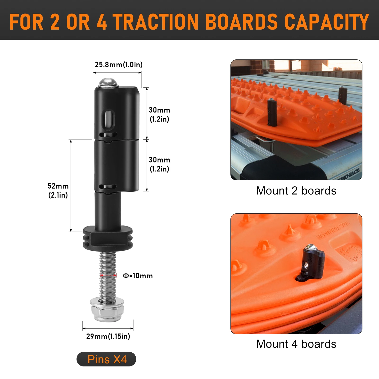 Traction Boards Mounting Pins For MaxTrax MKII Recovery / Car Boards Lockable Theftproof Safety Mounting Pins Sets 4 PCS Pin Kit