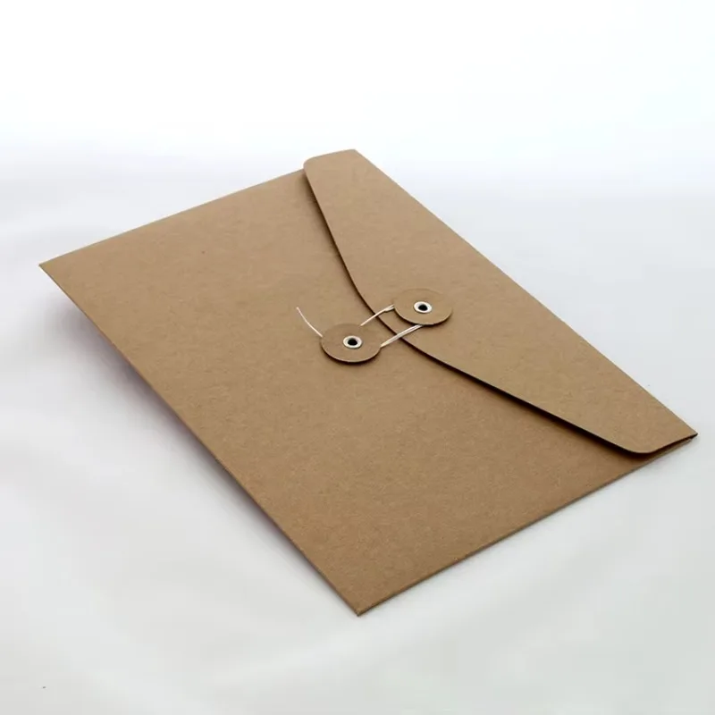 Brown Kraft Paper A4 Document Holder File Storage Bag Pocket Envelope Blank with Storage String Lock Office Supply Pouch