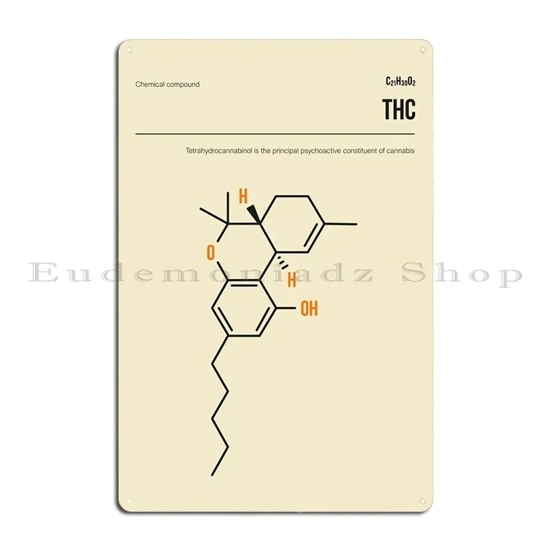 Thc Weed Molecule Art Metal Sign Funny Home Wall Mural Iron Personalized Tin Sign Poster