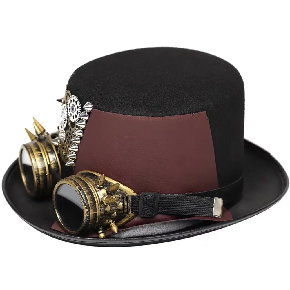 Women Steampunk Top Hat with Goggles Gothic Gear Hat Halloween Cosplay Party