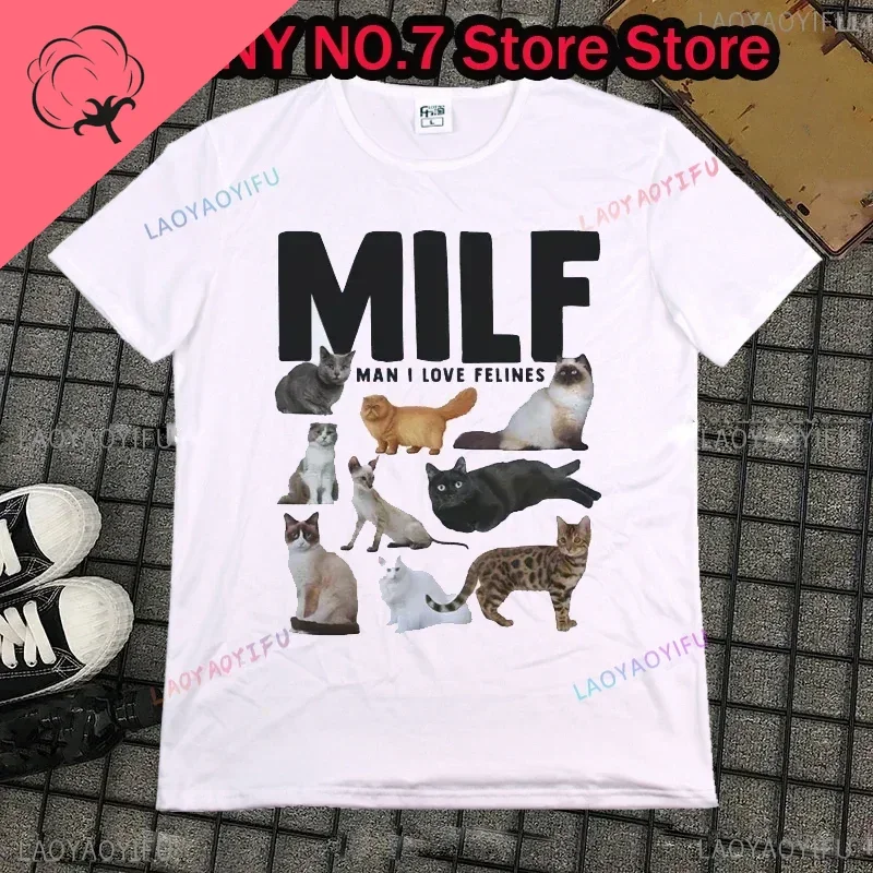 Cat Mom Shirt Cute Pattern T-shirt MILF Man I Love Felines Women's Fun Memo T-shirt Casual Short Sleeve Cat Lover T-shirt