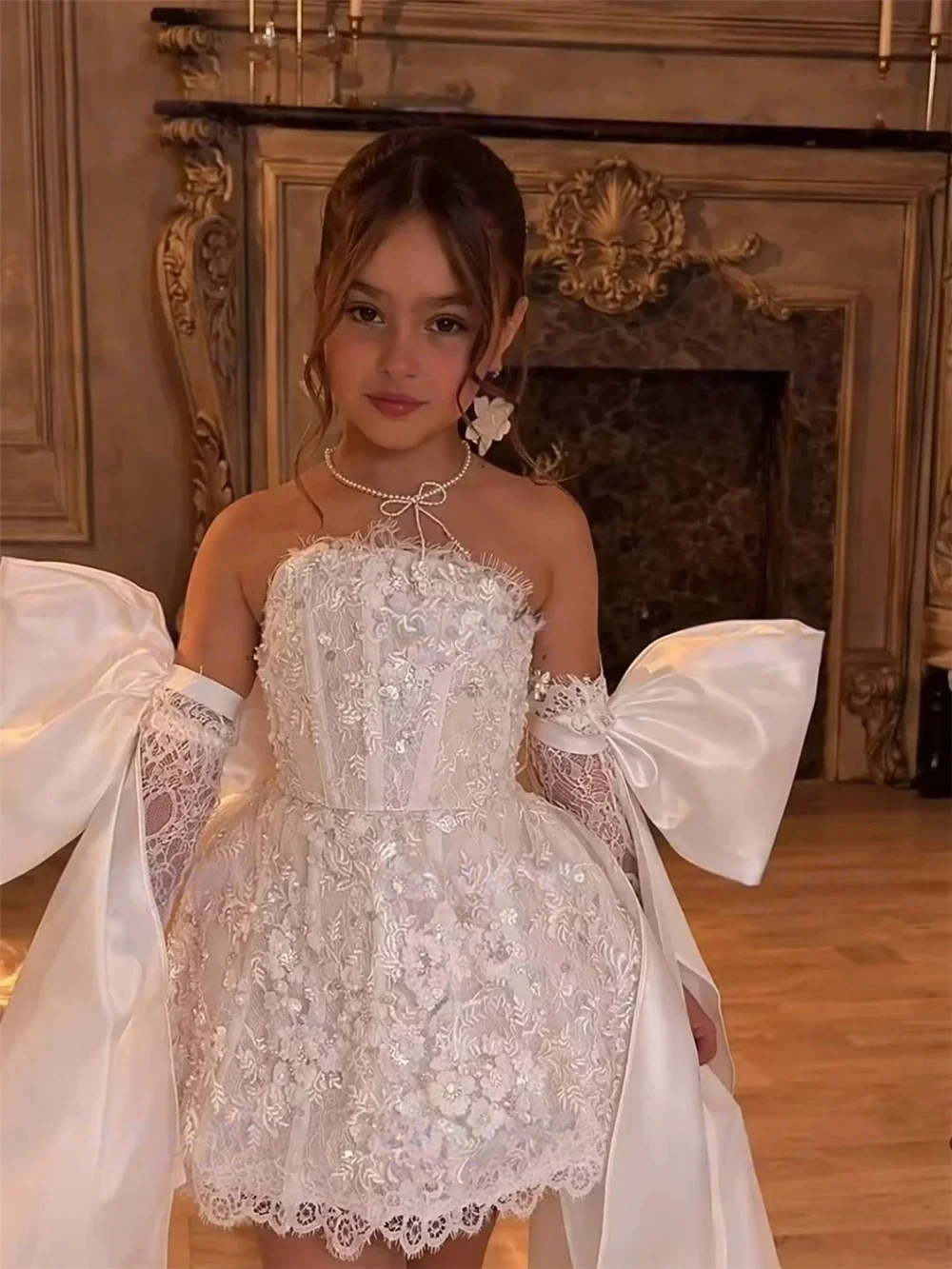 Custom Strapless Lace Flower Girl Dress Wedding Party Gown Birthday Party Dress Kids Pageant Gown Formal Evening Dressفساتين اطف image 5